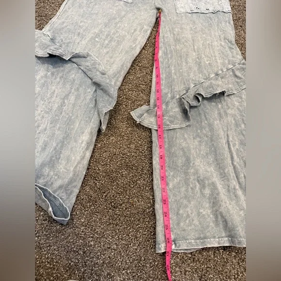 Women’s Wide Leg Ruffle Pants in Washed Gray - Picture 7 of 9